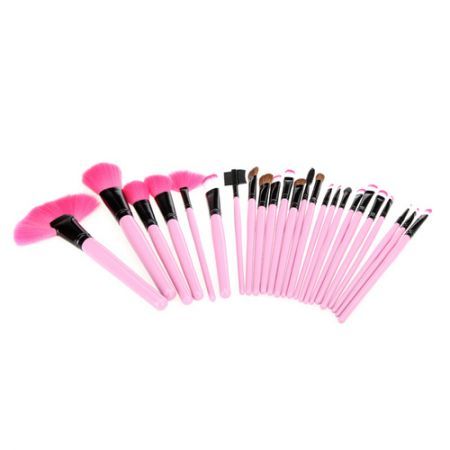 24pcs Professional Makeup Brush Set Cosmetic Brush Kit Makeup Tool with Roll up Leather Bag Pink