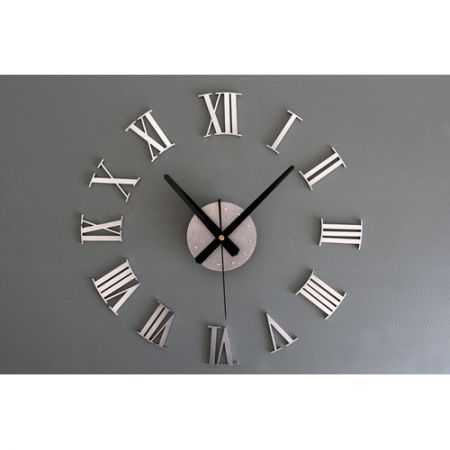 Modern DIY 3D Roman Numerals Wall Clock Silver