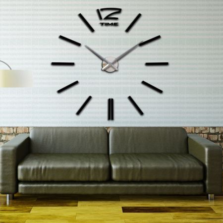 Modern DIY Wall Clock Creative Scale Large Watch Decor Stickers Set Mirror Effect Acrylic Glass Decal Home Removable Decoration Black
