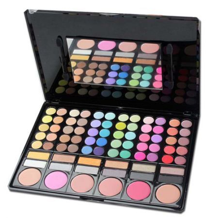 Professional 78 Color Cosmetics Eye Shadow Lip Gloss Blush Foundation Makeup Palette with Mirror Foam Tip Applicator P78-01