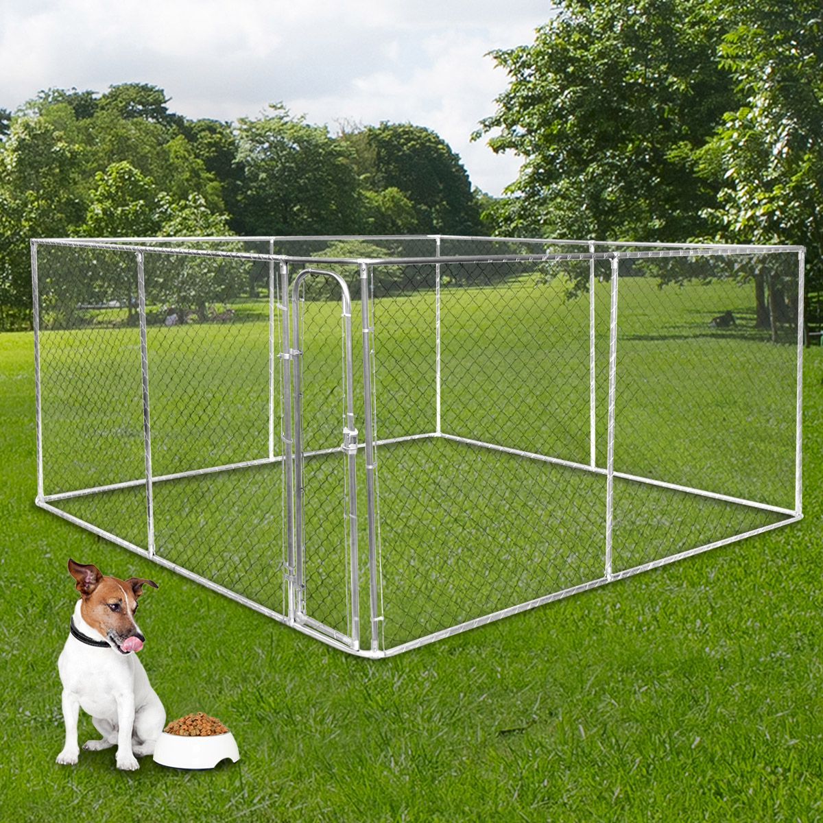 4m x 4m Kennel Run/Pet Enclosure and Pet Feeder and Water Dispenser Set ...