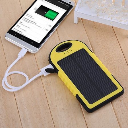 Power Bank 5000mAh Solar Charger Waterproof USB - Black+Yellow