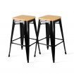 Set of 2 Replica Tolix Kitchen Bar Stool Bamboo Seat 66cm - Black