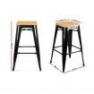 Set of 2 Replica Tolix Kitchen Bar Stool Bamboo Seat 66cm - Black