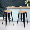 Set of 2 Replica Tolix Kitchen Bar Stool Bamboo Seat 66cm - Black