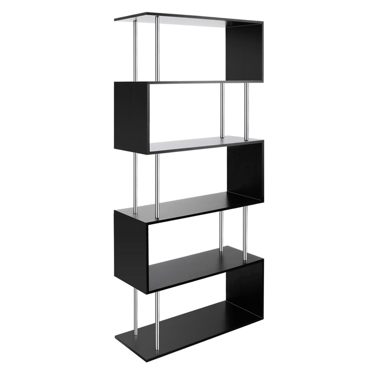 5 Tier Display Book Storage Shelf Unit Black