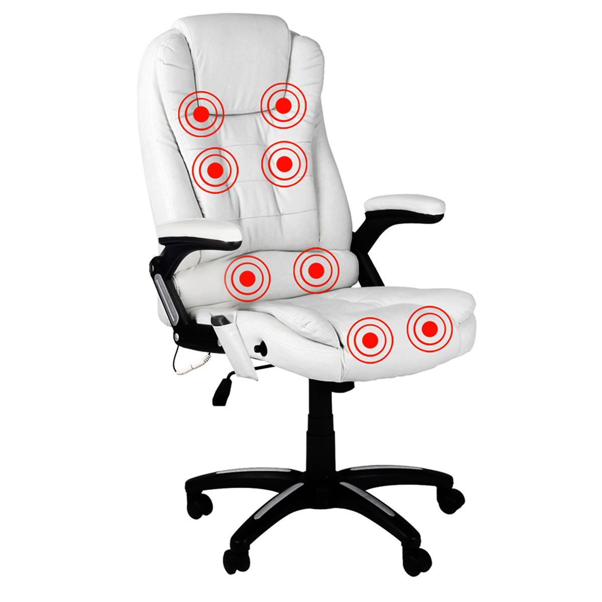8 Point Massage Executive PU Leather Office Computer Chair White