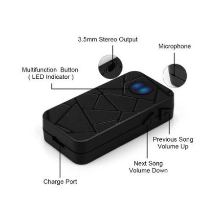 Car Bluetooth Music Audio Receiver with Stereo Output - Black
