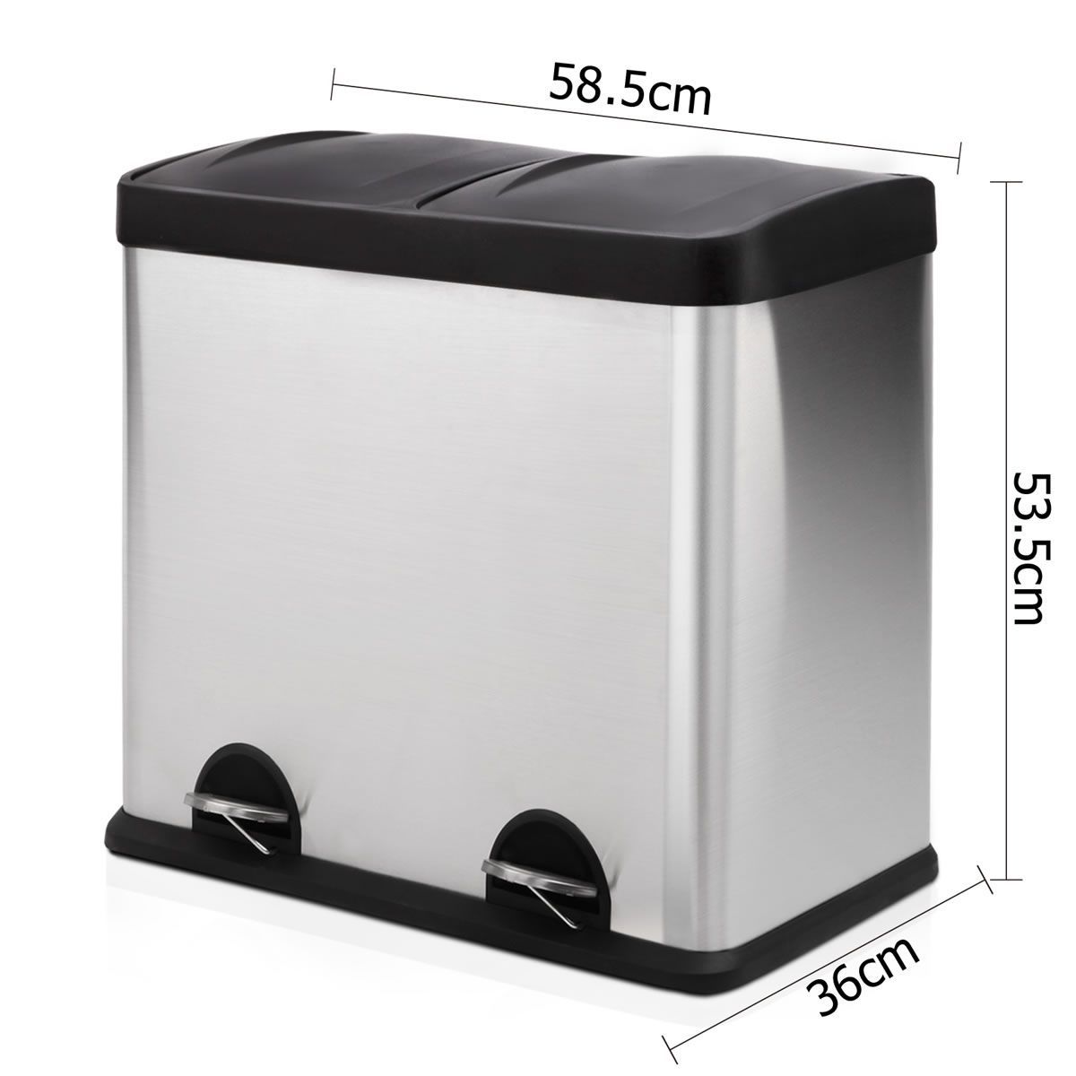 Stainless Steel Pedal 2 Compartments Rubbish Bin 48L Crazy Sales